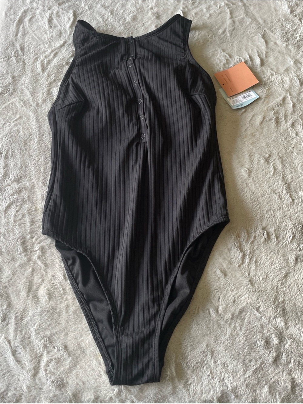 Shade & Shore Black Ribbed One-Piece Swimsuit